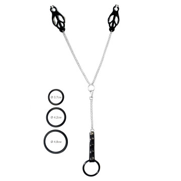 Затискач для сосків Art of Sex - Nipple Clamps for Men Black clover з ерекційними кільцями – купити