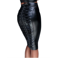 Спідниця-олівець зі шнурівкою Noir Handmade F152 Powerwetlook pencil skirt, 3XL, з мокрим ефектом