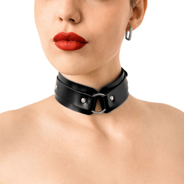 БДСМ-нашийник з кільцем Art of Sex - Martina Collar with ring, натуральна шкіра,  колір чорний – купити