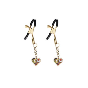 Затискачі для сосків Liebe Seele Nipple Clamps Gold Heart-shaped Flowers on Blue – купити