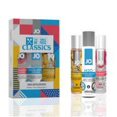 Набір JO Tri-Me Triple Pack — Classics (3x30 мл) водна, силіконова та смакова змазка