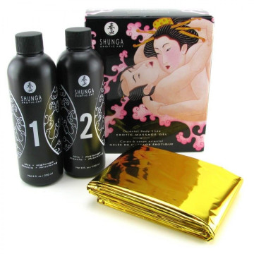 Гель для NURU масажу Shunga Oriental Body-to-Body – Sparkling Strawberry Wine плюс простирадло – купити