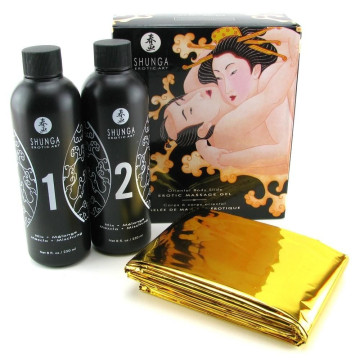 Гель для NURU масажу Shunga Oriental Body-to-Body – Melon Mango (2 x 225 мл) плюс простирадло – купити