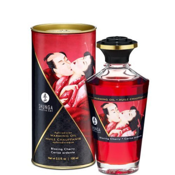Розігрівальна олія Shunga Aphrodisiac Warming Oil – Blazing Cherry (100 мл) без цукру, смачна – купити