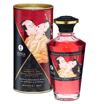 Розігрівальна олія Shunga Aphrodisiac Warming Oil – Sparkling Strawberry Wine (100 мл) без цукру – купити