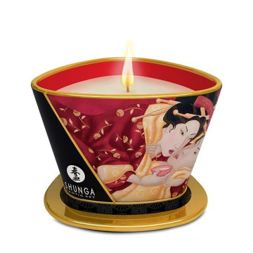 Масажна свічка Shunga Massage Candle – Sparkling Strawberry Wine (170 мл) з афродизіаками – купити
