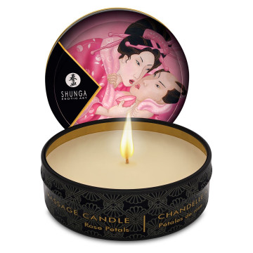 Масажна свічка Shunga Mini Massage Candle – Rose Petals (30 мл) з афродизіаками – купити