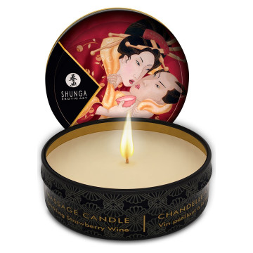 Масажна свічка Shunga Mini Massage Candle – Sparkling Strawberry Wine (30 мл) з афродизіаками – купити